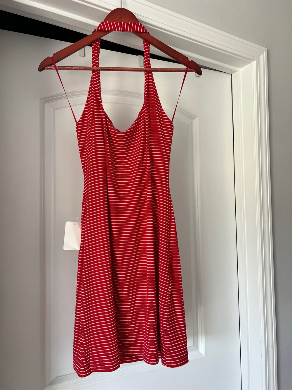 L'AGENCE Red and White Striped One-Piece Halter